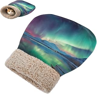 Cozy Cat Sleeping Bag Northern Lights Cat Bed Cave Soft Plush Cuddle Sack Washable Calming Pet Bed for Indoor Cats, Kittens, Mini Dogs | 18.9" x 22.8"