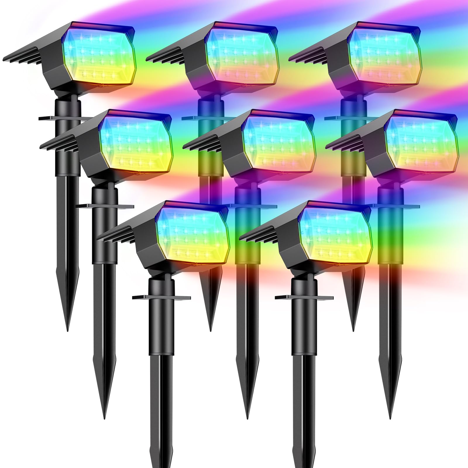 btfarm 8 Pezzi 72 LED Faretti Solari a LED da Esterno, 3 Livelli di Luminosità Lampade Luci Solari da Giardino Potenti, IP65 Impermeabile Lampada Lampioni Solare per Cortile, Alberi, Colorato
