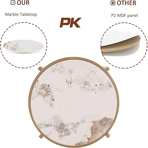 Miniatura 4 de Mesa auxiliar redonda de mármol para sala de estar y oficina en casa, moderna, marco de metal dorado, mesa de centro pequeña Oro,plateado