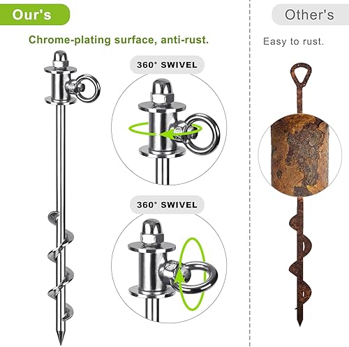 Miniatura 10 de SELEWARE Juego de 4 estacas de camping resistentes para exteriores, juego de 4 anclajes para cama elástica, estacas de amarre para perros, barra