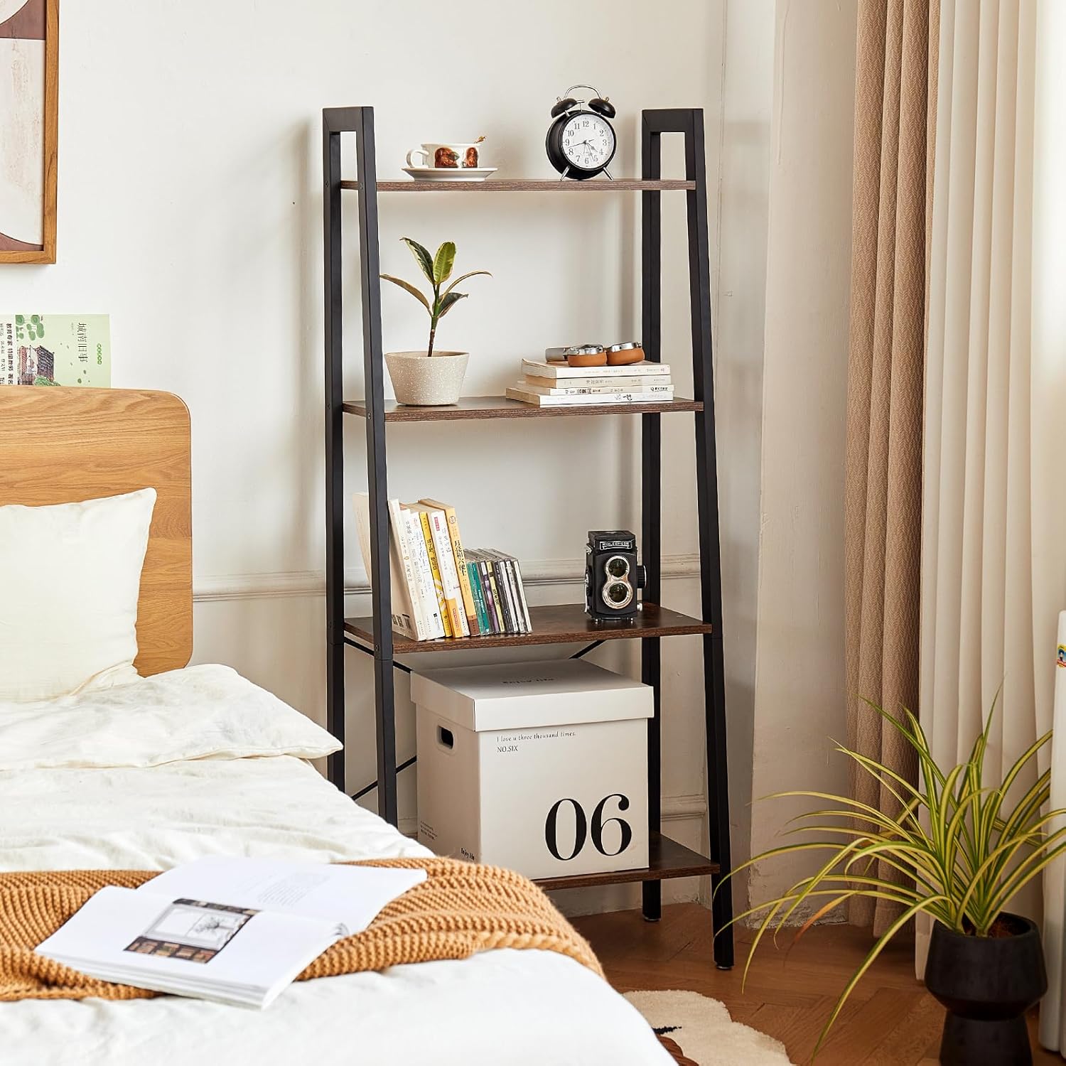 4 Tier Plant Stand, Ladder Bookshelf, Ladder Shelf, Indoor Plant Display Shelf, 58.3 Inch Bookcase Freestanding, Flower Display & Storage Rack, Planter Ladder Shelf for Patio
