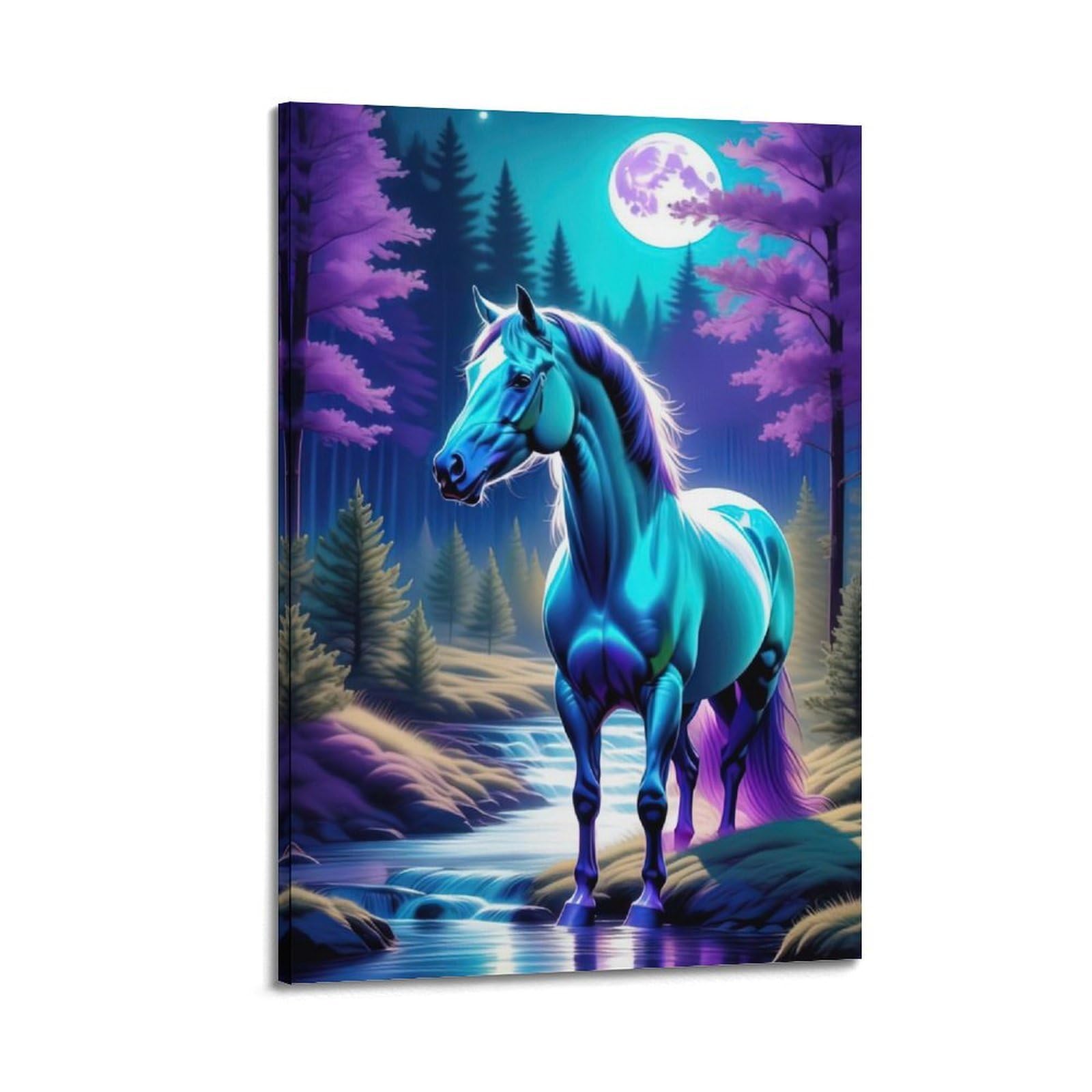 WPHSFX Animal Poster White Horse by The River Poster Decorative Painting Canvas Wall Posters And Art Picture Print Modern Family Bedroom Decor Posters 24x36inch(60x90cm)