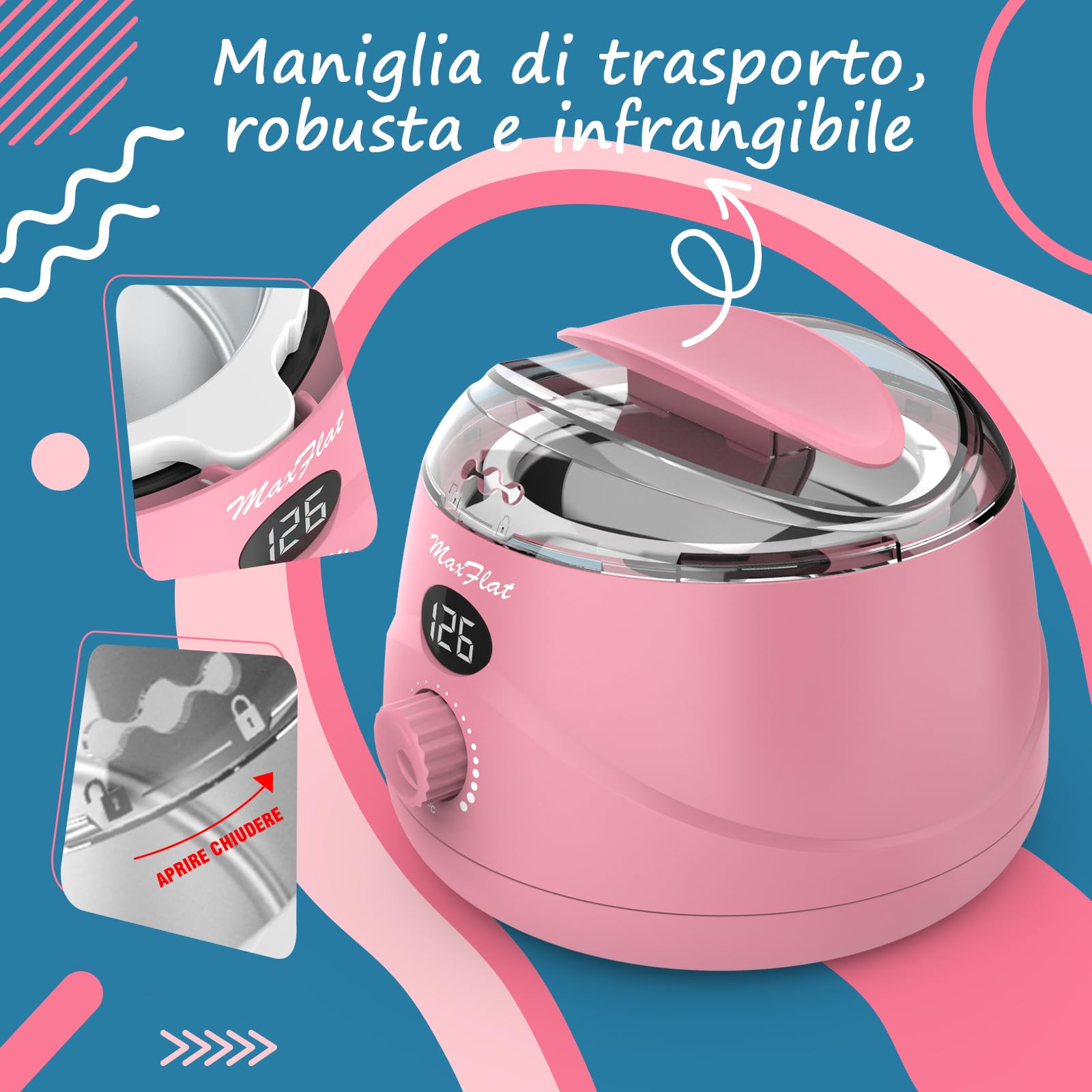 Scaldacera, scaldacera professionale ceretta brasiliana scalda cera per ceretta con cera brasiliana kit completo (Pink)