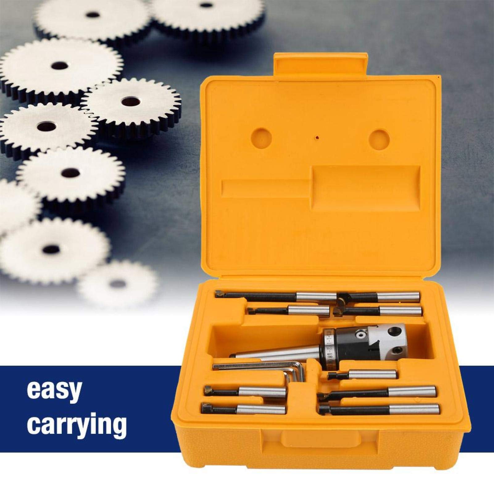 Jeu de Têtes D'alésage avec MT3-M12 Arbor F1-12 Tête D'alésage de 50 Mm et 9 Barres D'alésage de 12 Mm Adaptées aux Fraiseuses, Façonneuses et Perceuses