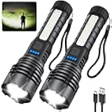 Rechargeable Flashlights High Lumens, 7Mode Flashlights Rechargeable, Super Bright Flashlight, Adjustable Tactical Flash Light, High Powered Flash Light, LED Flashlight for Emergency Home 2Pack