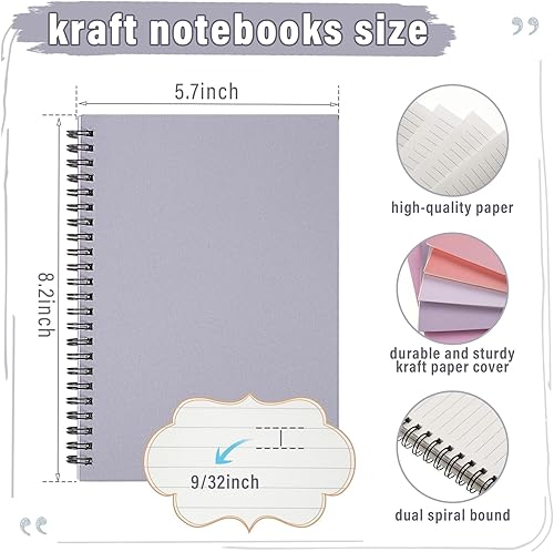 Miniatura 2 de Fuutreo 12 cuadernos en espiral para el trabajo A5 de 8.3 x 5.7 pulgadas, cuaderno de espiral con rayas universitarias, papel de estraza con