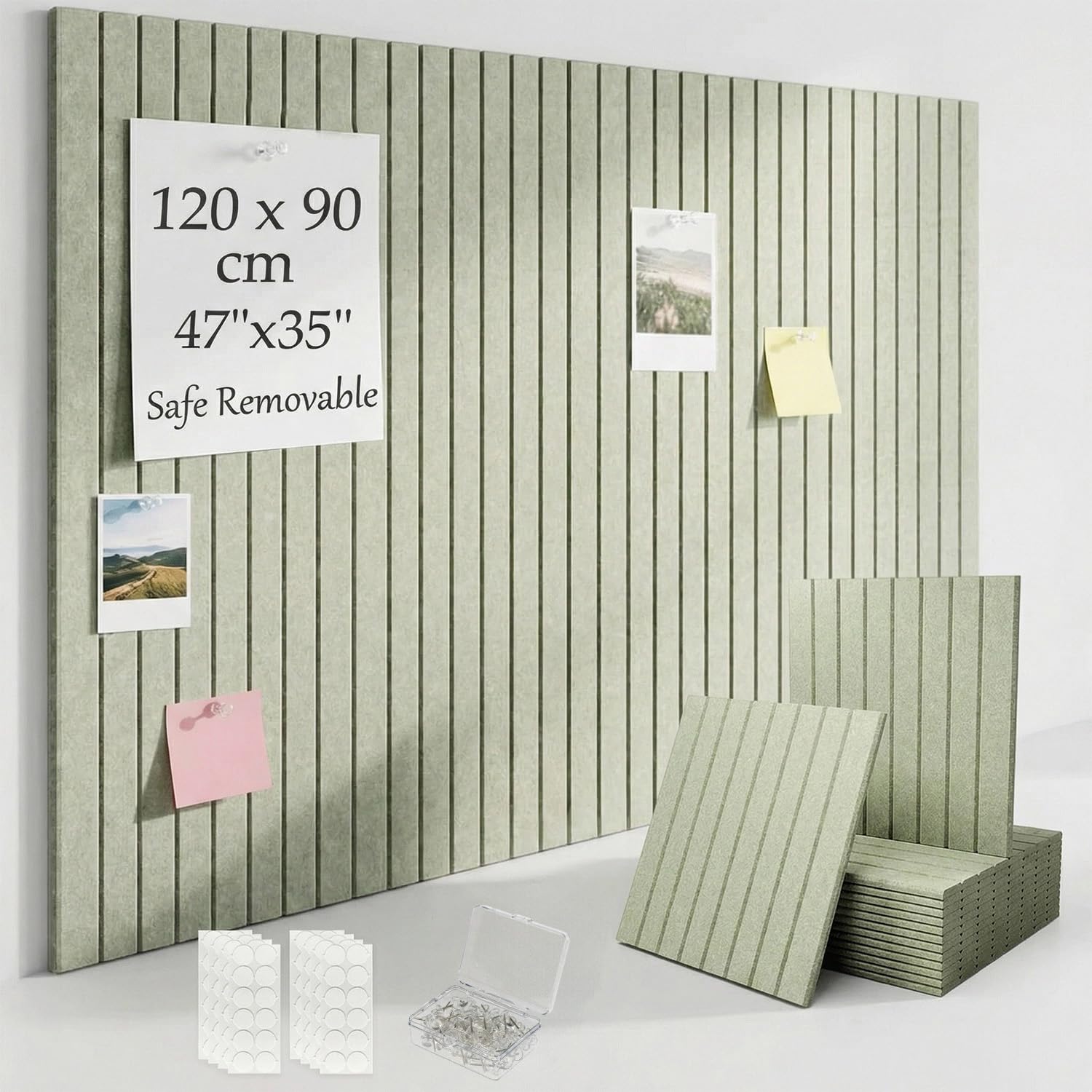 Acidea Lot de 12 grands tableaux d'affichage en feutre avec languettes adhésives amovibles et punaises pour bureau, maison, salle de classe, 120 x 90 cm, vert sauge