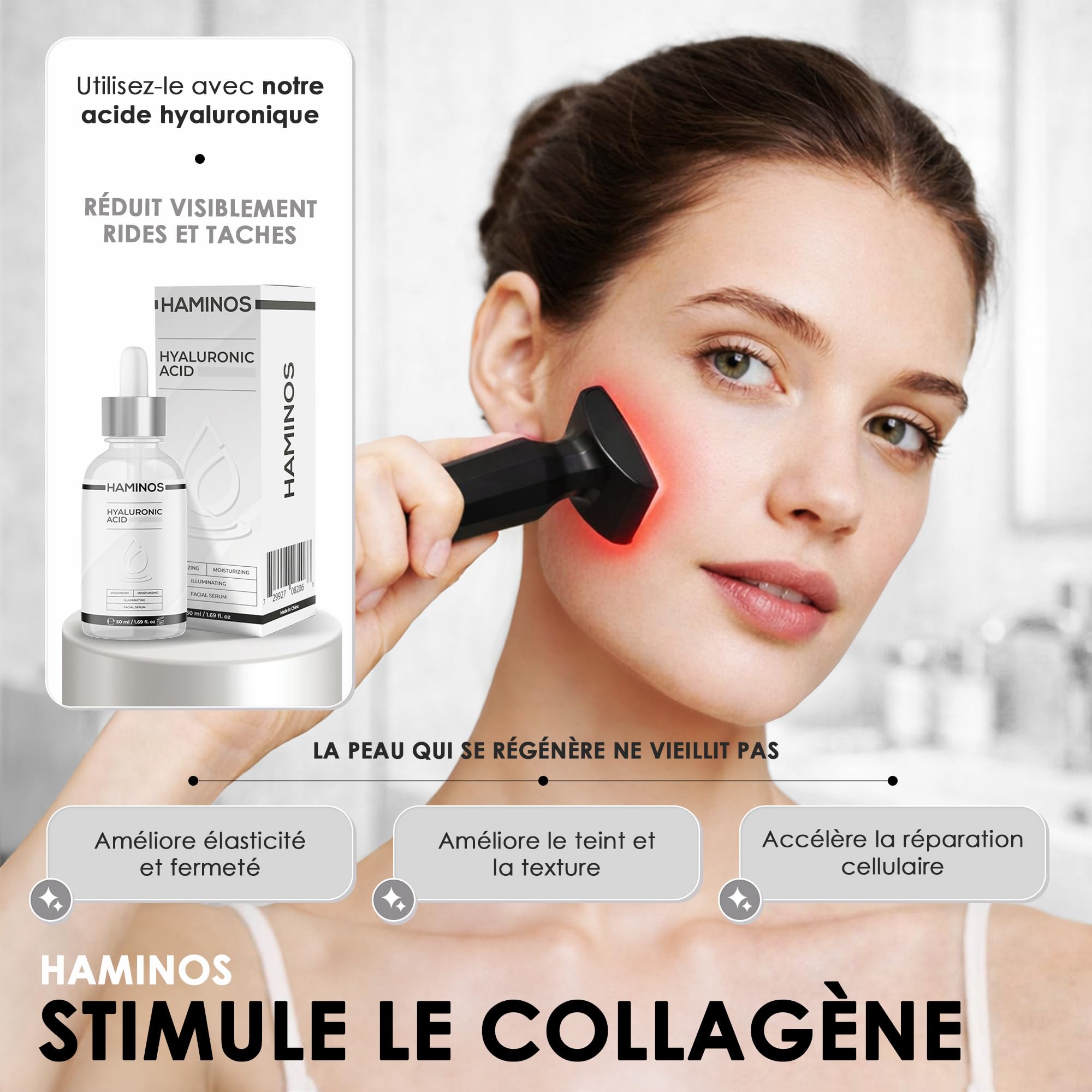 Derma Stamp 0,25 mm pour Cuir Chevelu et Peau, Appareil Microneedling 4 en 1 avec 2 Têtes d’Aiguilles, Lumière Rouge, Microcourant, Vibration, Recharge USB-C