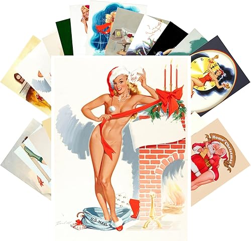 Miniatura 5 de PIXILUV Postales vintage (24 piezas de 4 x 6 pulgadas cada una) Atractivas damas Pinup vestidas para Navidad, postales de Navidad, postales de