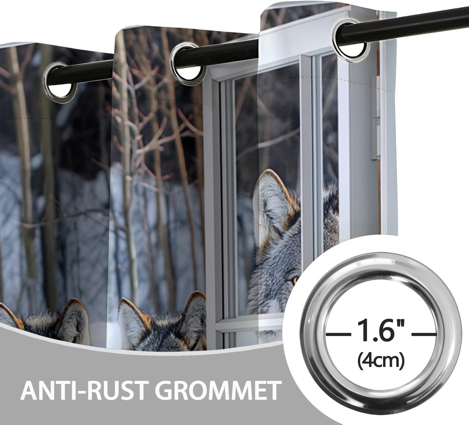 Rideau Occultant Lot de 2 Thermique Isolant Anti Froid Chaleur Fenêtre 3D Animaux Neige Opaque Œillets Blanc Gris 85x200 cm