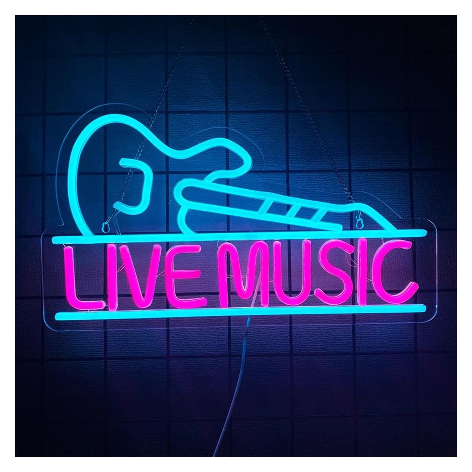 Lemst One Color Signs Lamp Live Music Neon Sign, Blue Guitar Logo Lights, Music Studios, Clubs,Usb Powered 24Cmх42cm