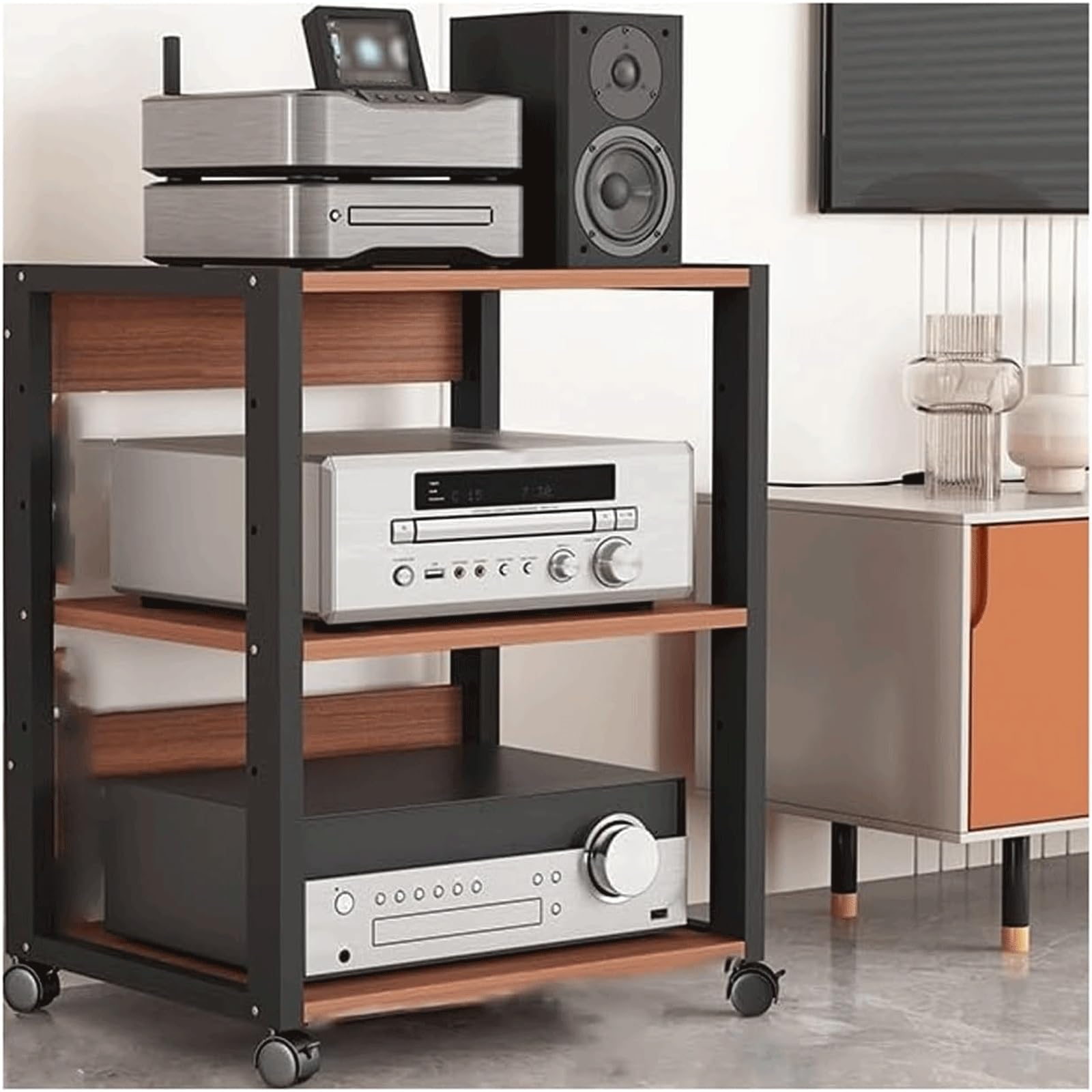 Estante de música de madera de 3 niveles para un estudio de sonido elegante