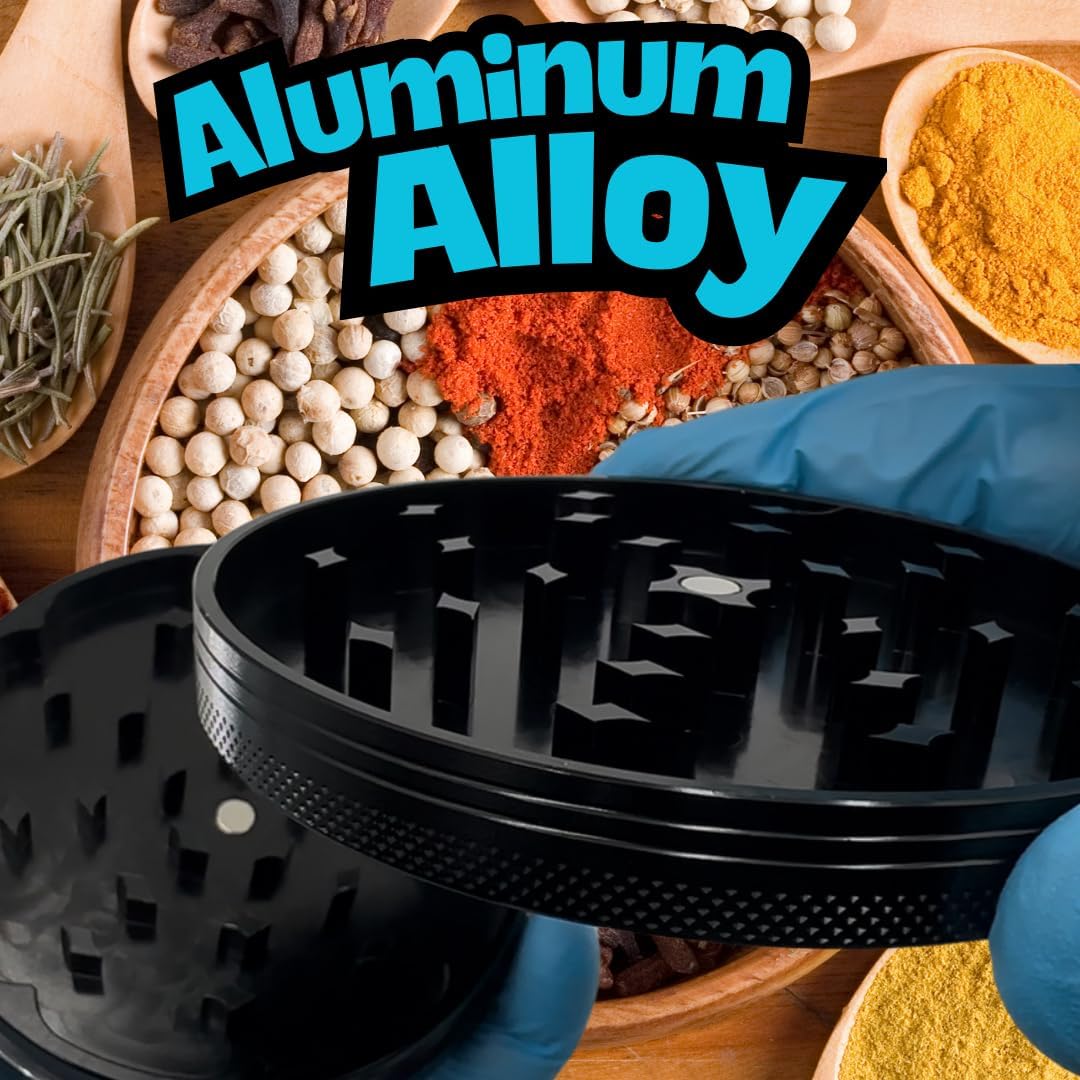 Herb Grinders. 2 Layer Grinder. 4 inch aluminum alloy metal. Top and Bottom Only. NO Screen Catcher. (2, Black, 4 inches)