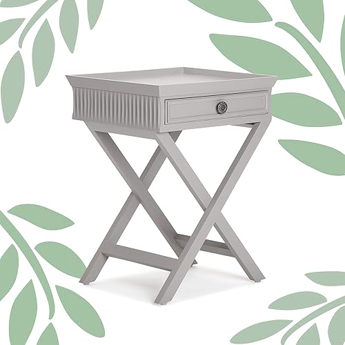 Finch Ashby - Mesita de noche con cajón, pequeña mesita de noche para dormitorio o sala de estar, sofá totalmente montada, gris