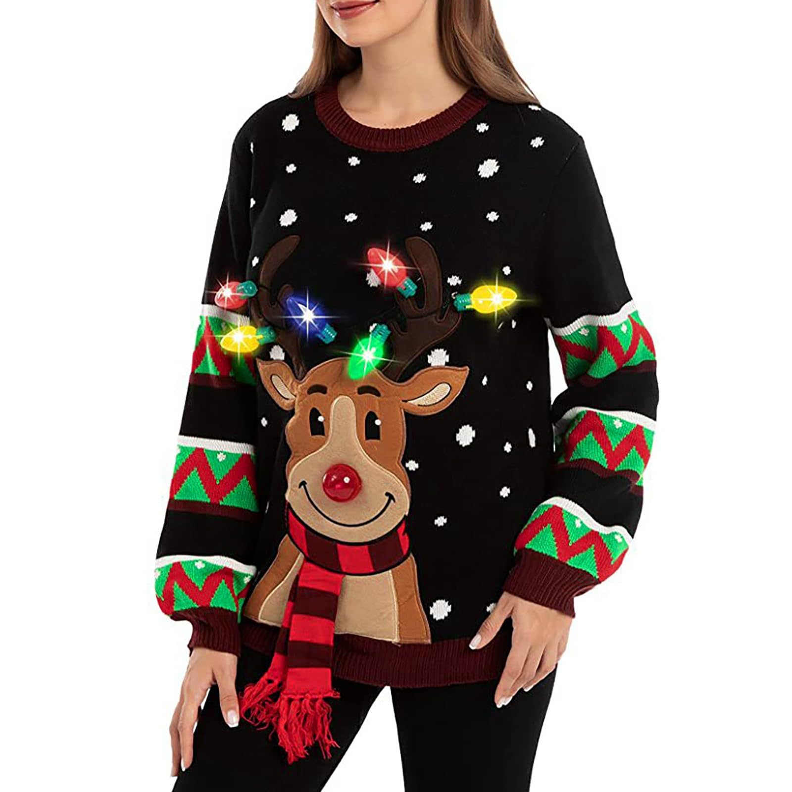 Maglioni Nataliz Donna, Maglione Natalizio Famiglia Pullover Cotone Natale Leggera Felpa da Natale Senza Cappuccio Sweatshirt con Stampa di Natale Caldo Maglioni Donna Curvy Regalo di Natale