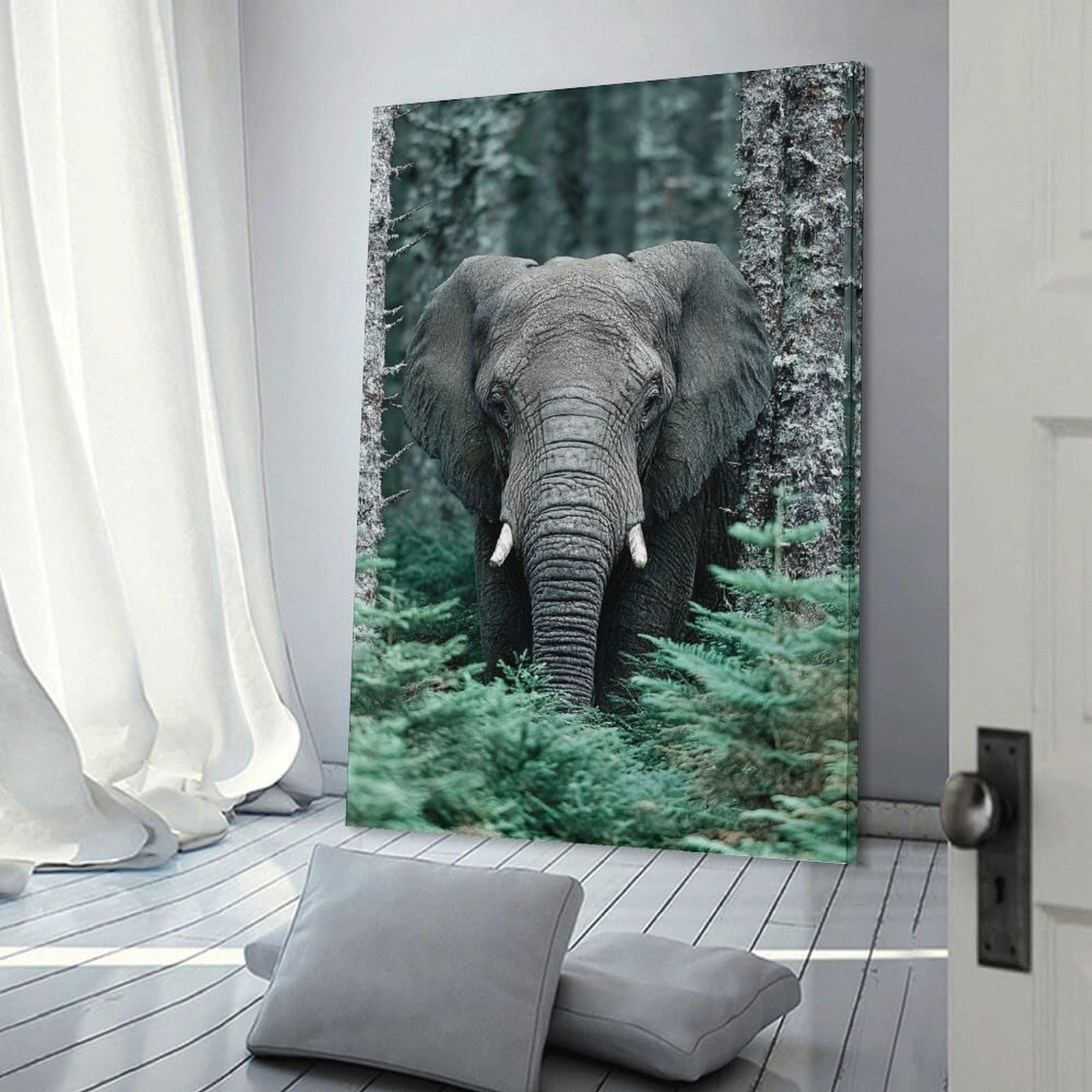 Junmoney Elephant in The Forest Home Decor Wall Art 24x36inch(60x90cm), for Gallery Wall Layouts in Home Or Office, A Versatile Canvas Print for Layering