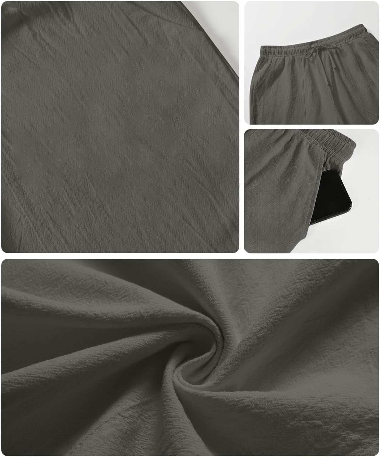 Puimentiua Linen Shorts for Men, Lightweight Elastic Waist Summer Beach Mens Linen Shorts - Image 6