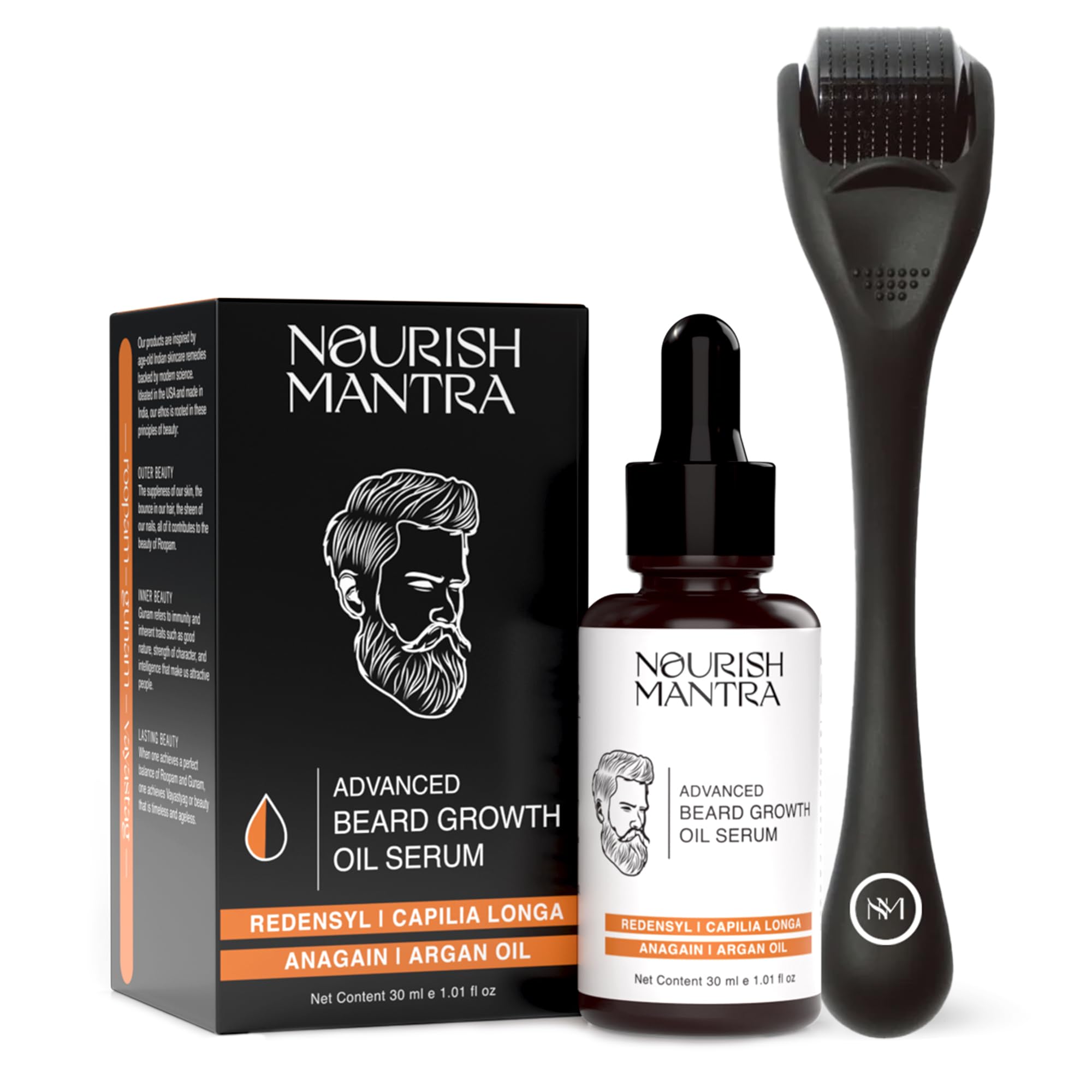 Nourish Mantra Derma Roller & Advanced Beard Growth Oil Serum | Derma Roller with 540 Stainless Steel Micro-Needles | Beard Growth Kit for Thicker & Fuller Beard | For Men & Women-image-6