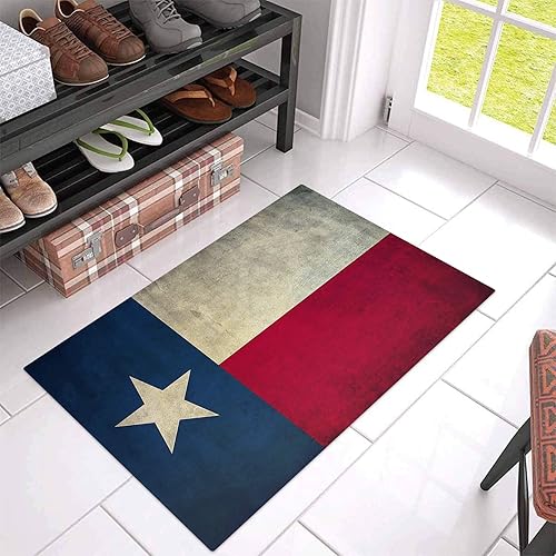 Tapete para puerta delantera, tapete retro con bandera del oeste de Estados Unidos, antideslizante, para interiores, cocina, bloque de color azul,