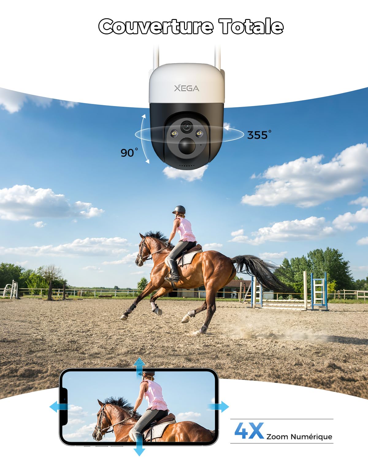 Xega 4G Caméra Solaire Extérieure avec Carte SIM sans WiFi Autonome