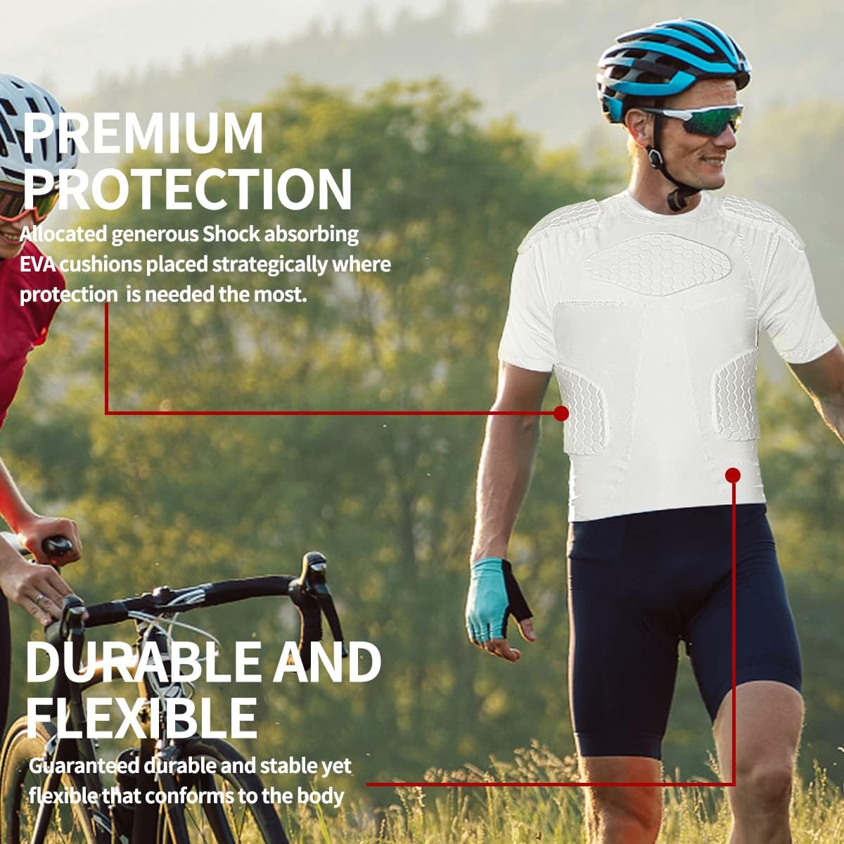 Eicolorte Men Padded Proctective Shirt Pads Chest Rib Protector Padded Football Shirt Protective Gear