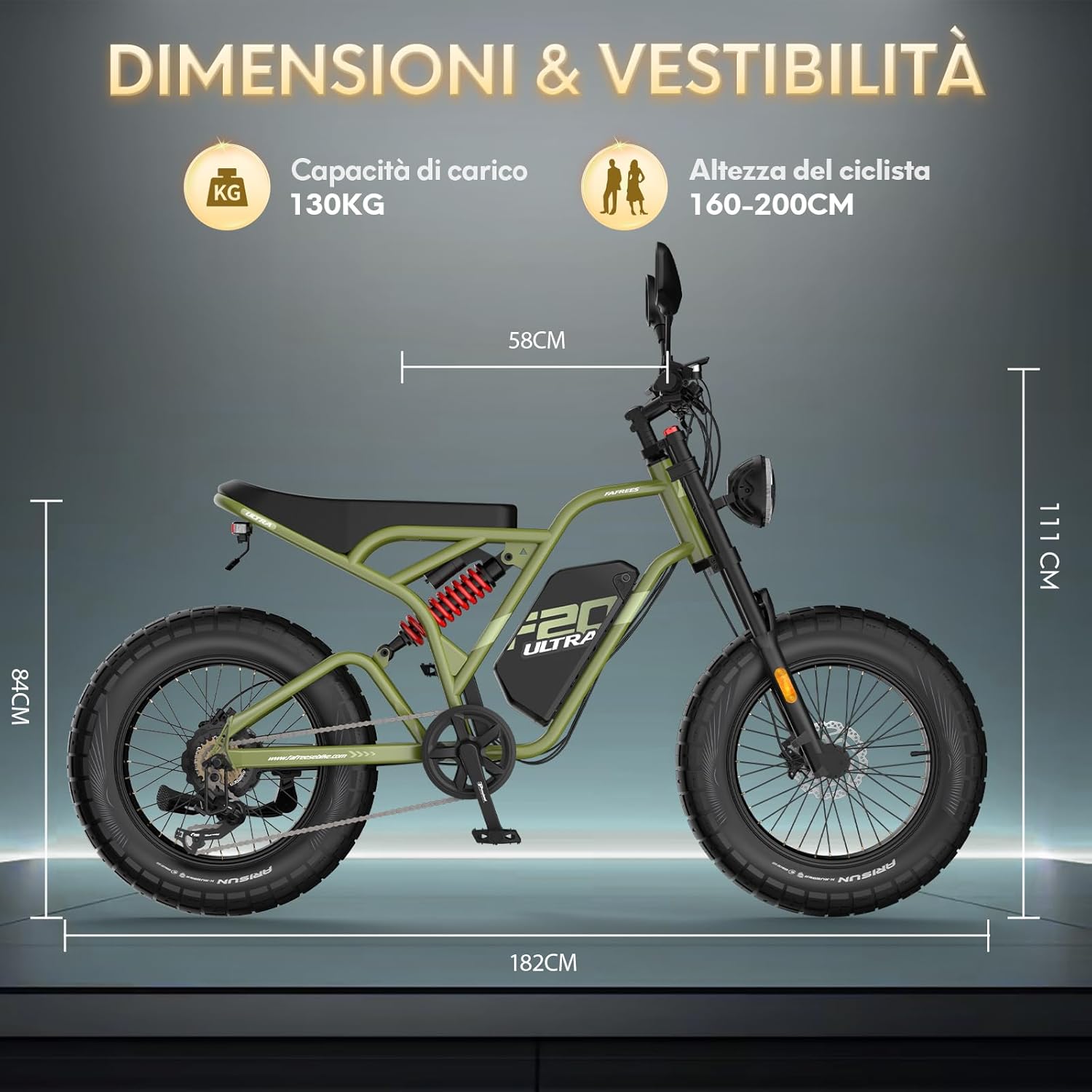 Fafrees F20 ULTRA dimensions and rider fit guide