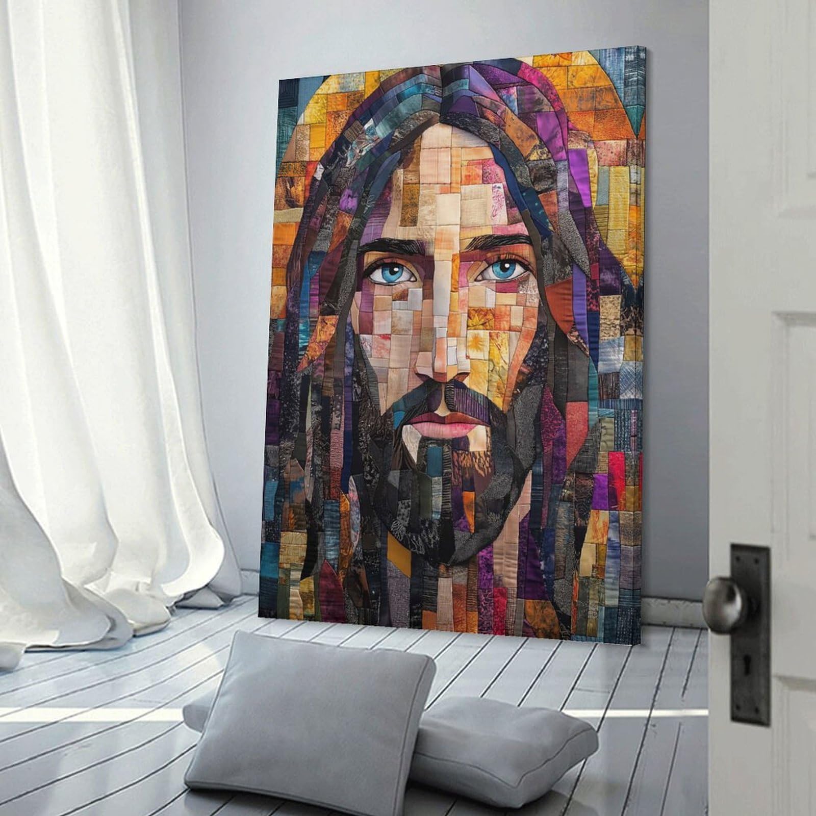 Junmoney Frame-Mosaic Jesus Portrait Mosaic Jesus Portrait Wall Art Print 12X18inch(30X45cm), For Gallery Wall Layouts In Home Or Office, An Easy Match For Collected Prints