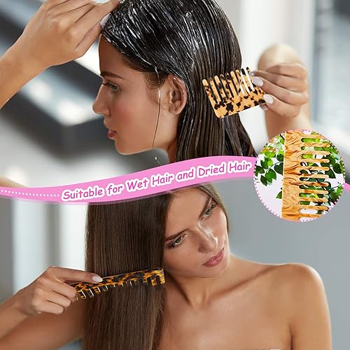 Miniatura 7 de Geiserailie Peine desenredante de pelo grande, diseño de tortuga con dientes anchos, bolsillo antiestático, sin mango, peine desenredante para