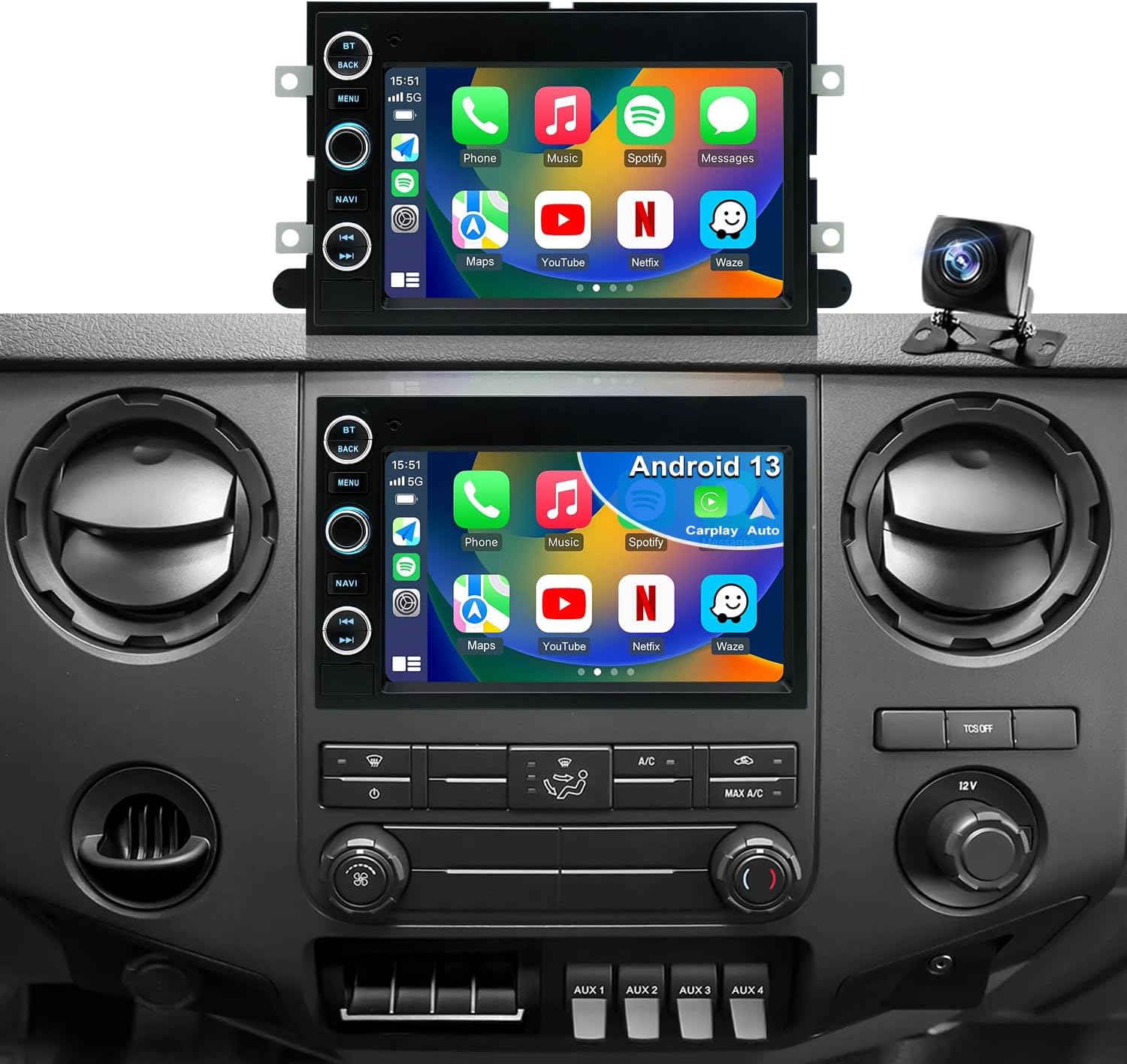 5GWiFi Upgrade Radio for Ford F150 2004-2008, F350 F250 2006-2016, Expedition 2007-2014, Explorer 2006-2010 E150/E250 Fusion Taurus 7"Touch Screen Stereo Wireless Carplay Android Auto GPS FM BT Camera