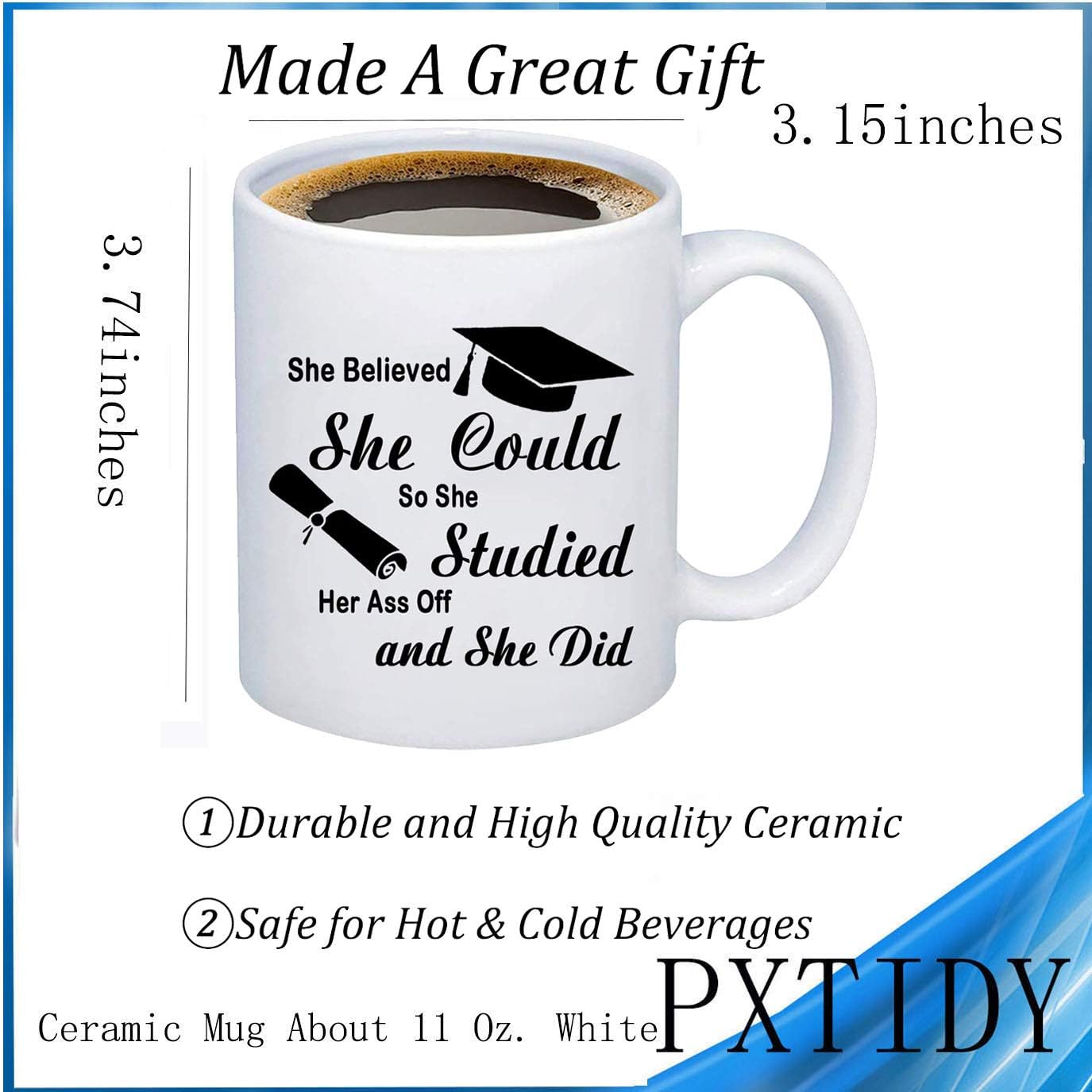 Uр Tо 50% оƒƒ PXTIDY Graduation Present for Her 2022 Mug She Believed She Could So She Studied Her Ass Off and She Did Inspirational Letters Graduation Coffee Mug Congrats Present for Graduates