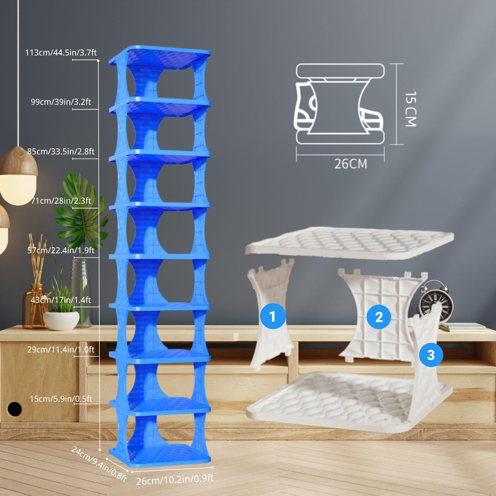 Scarpiera verticale stretta a 5 strati, impilabile, in plastica, per armadio, salvaspazio, per ingresso Zapatera, arancione, 2-9 livelli