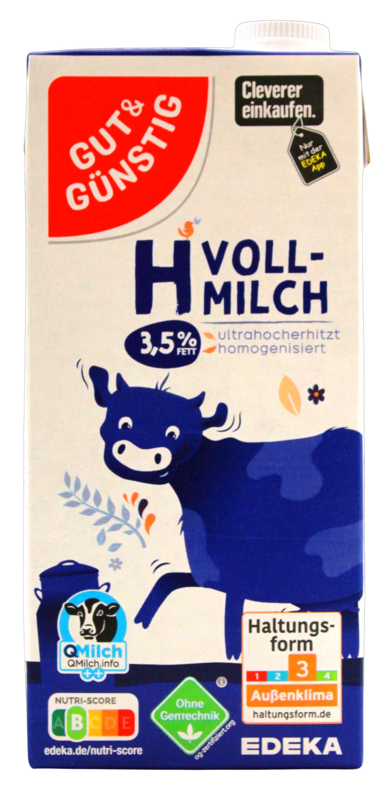 Gut & Günstig H-Vollmilch 3,5% Fett, 12er Pack (12 x 1 l)