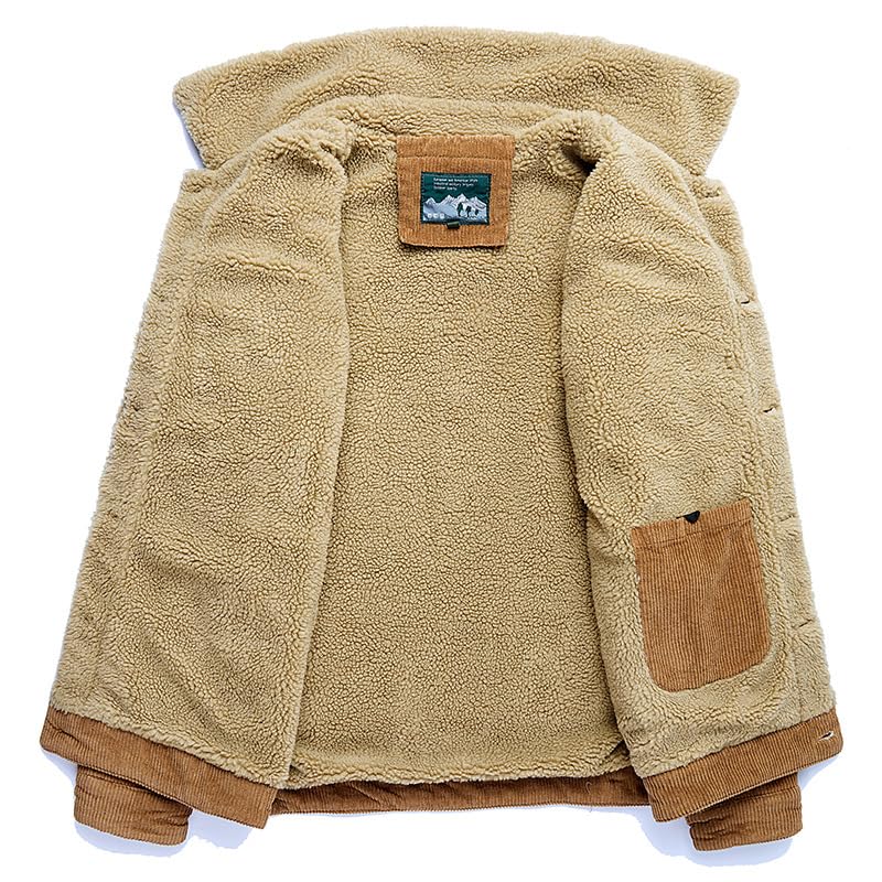 Mens Corduroy Sherpa Lined Trucker Jacket Thickened Warm Winter Coats Lapel Collar3