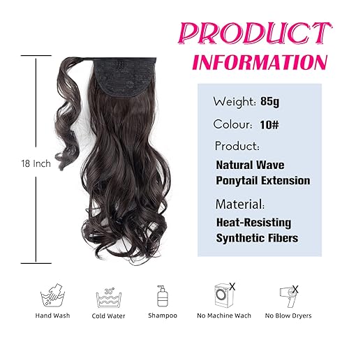 Miniatura 2 de Amir Hair Extensión de cabello sintético con cola de caballo rizada de 18 pulgadas, resistente al calor, extensiones de cabello largo con cola de