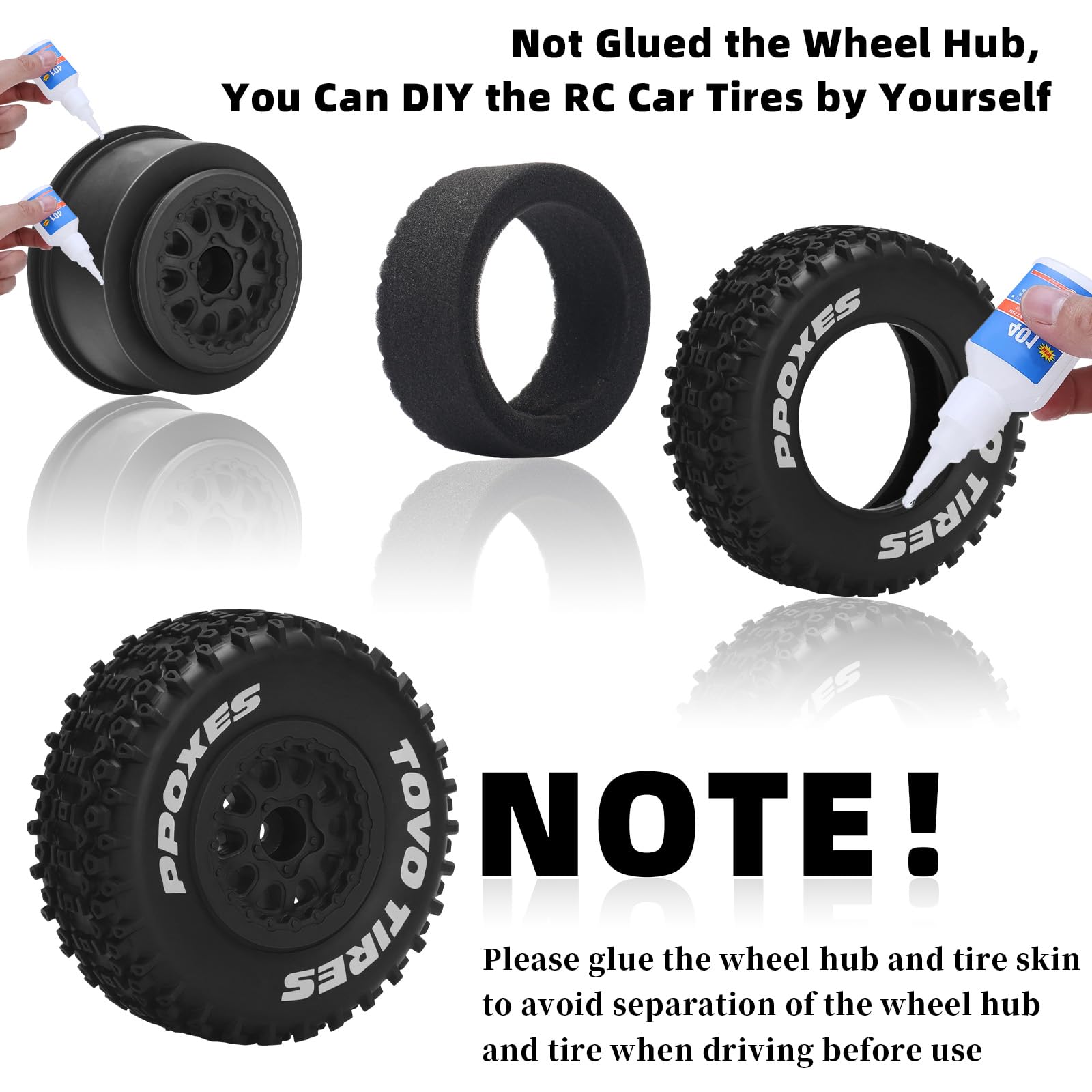 1/10 RC Short Course Tires 12mm Hex RC Wheels and Tires RC Truck Tires for RC Off-Road Car RC Car Wheels for Traxxas TRX4 Slash Arrma Losi Tenacity Vkar 10sc Hpi RC Buggy Car 4PCS (Style C) - Black