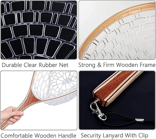 Miniatura 5 de Fashionwu Red de pesca con mosca, red de pesca para truchas, goma suave para atrapar y liberar con marco de mango de madera, regalos para él