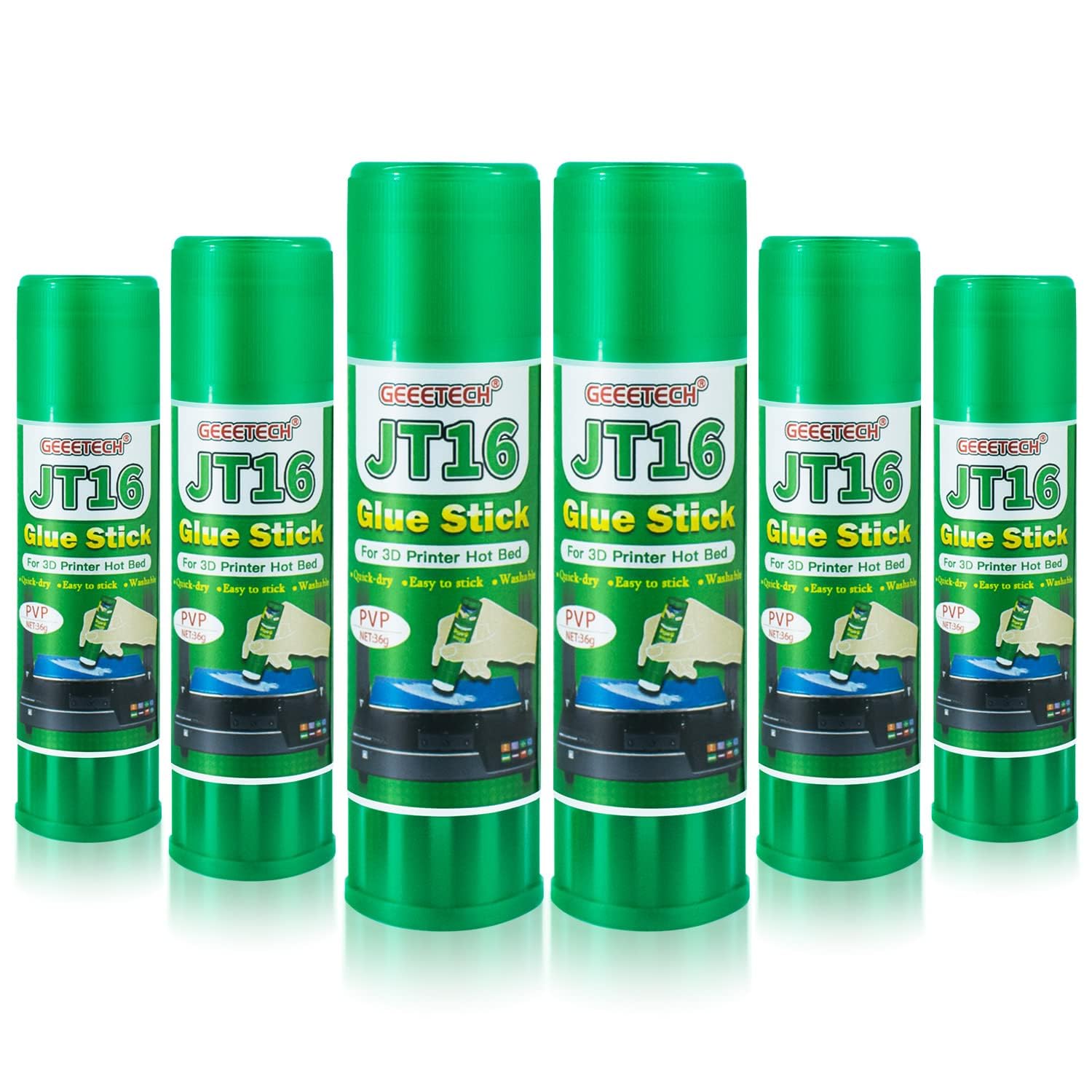 GEEETECH Colla per stampante 3D, confezione da 6 pezzi (JT16), perfetta adesione della stampante 3D del primo strato, formula solubile in acqua, colla per stampa 3D, compatibile con PLA, ABS
