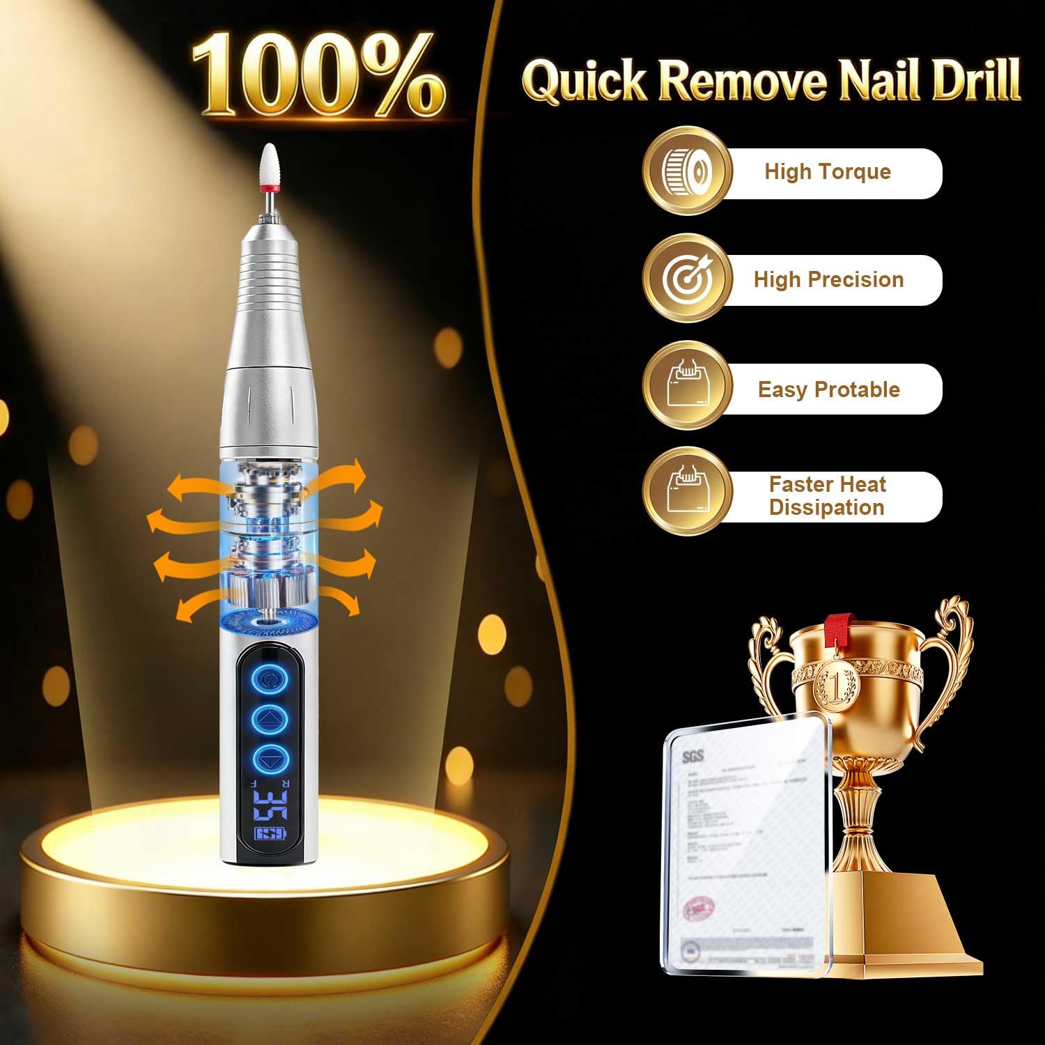 5X Super Powerful Motors Electric Nail Drill CMTQVFL:【15S Quick Remove】 Nail Drill Professional Cordless Drill Nails Machine 3500 Speeds Portable Manicure & Pedicure Kit for Acrylic Gel Dip Powder