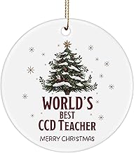 World's Best CCD Teacher Ornament for Christmas Tree - Thank You & Appreciation Gifts for Education Teacher CCD Instructor Employee Boss Manager - Xmas Party, 3-Inch Round Ceramic