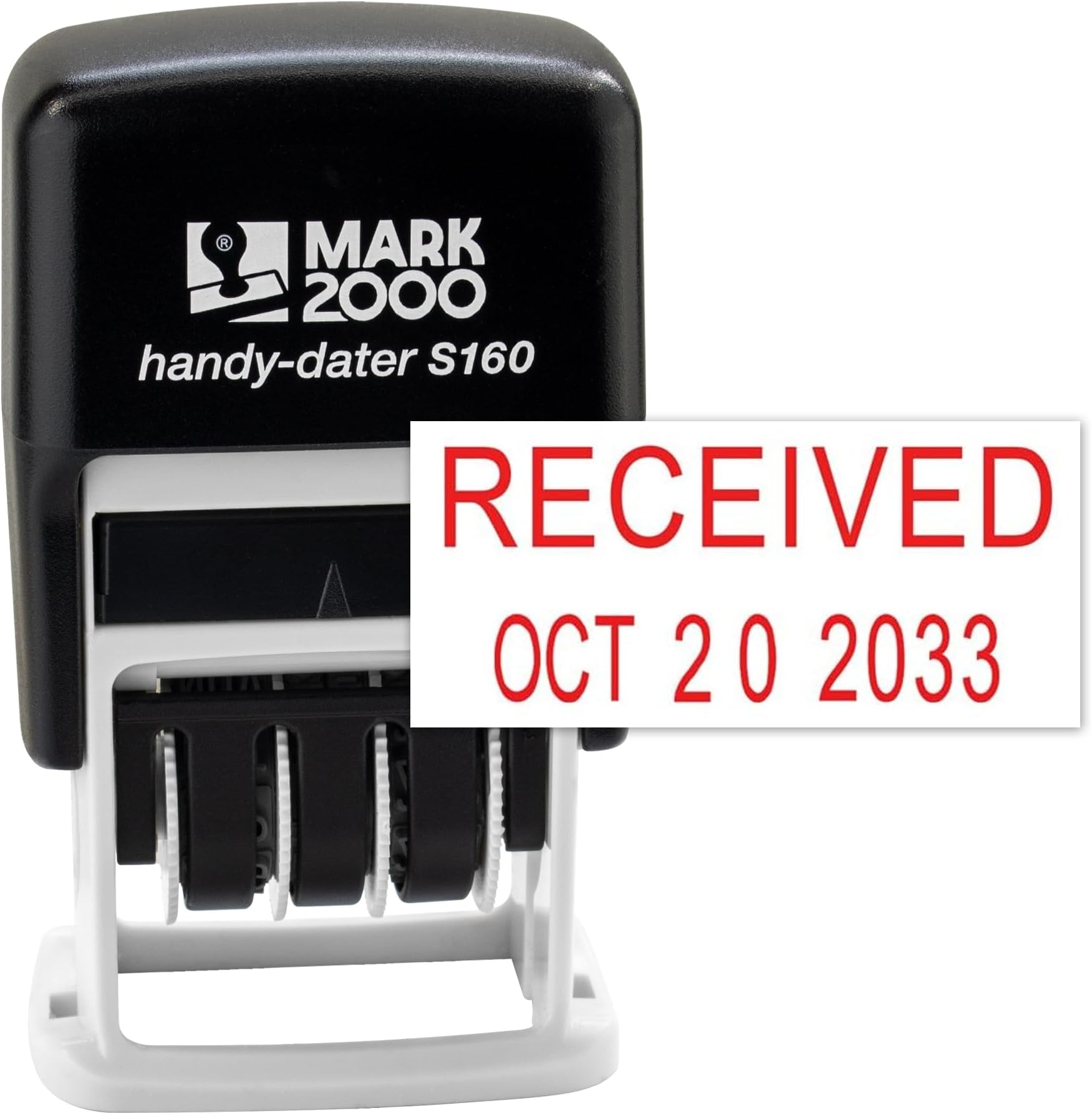 Mark 2000 Self-Inking Rubber Date Office Stamp with Received Phrase & Date - Red Ink (Handy-Dater S160), 12-Year Band