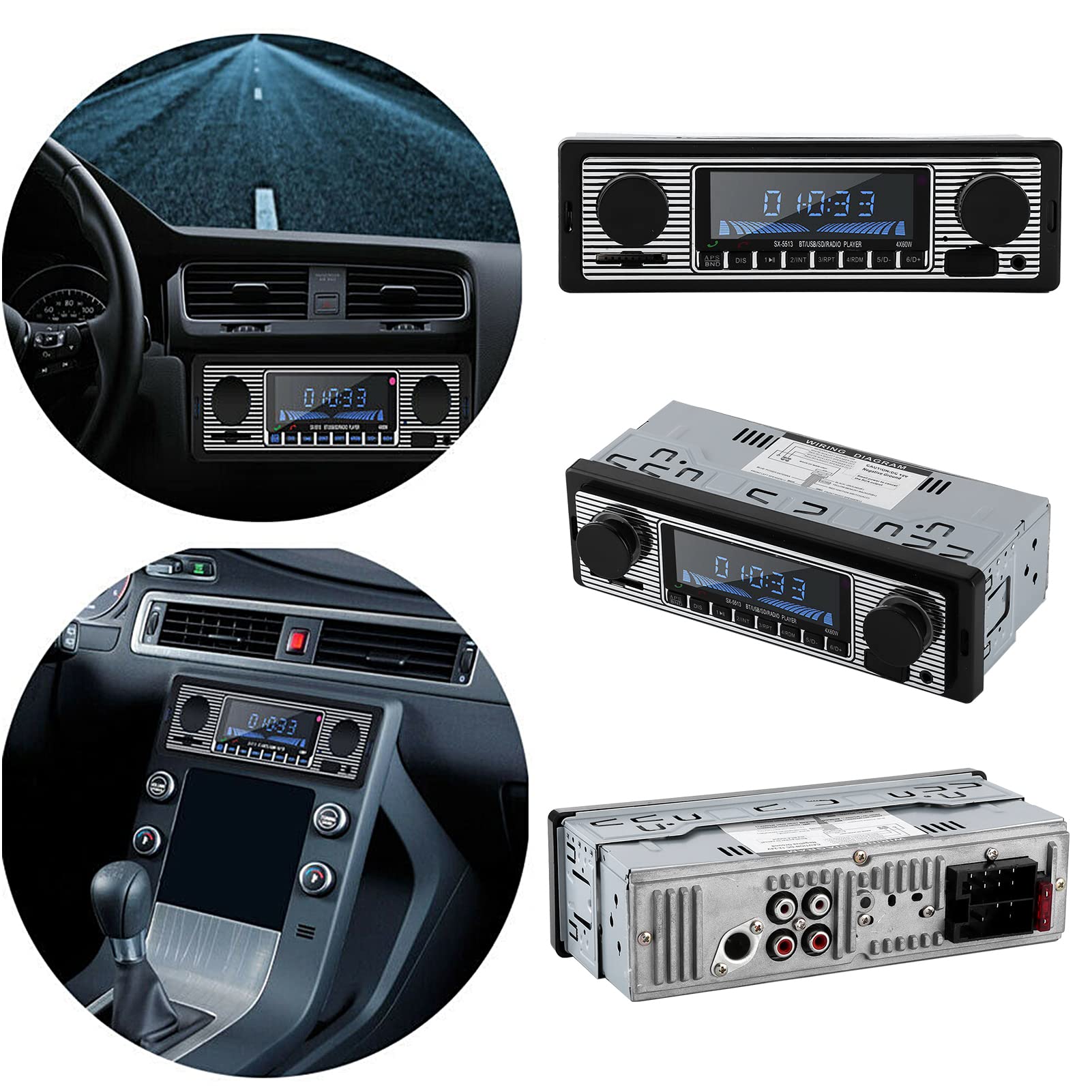 AutoRadio klasyczne automatyczne stereo odtwarzacz muzyczny MP3 z USB SD AUx FM InDash jednostka główna do motocykli (12V)
