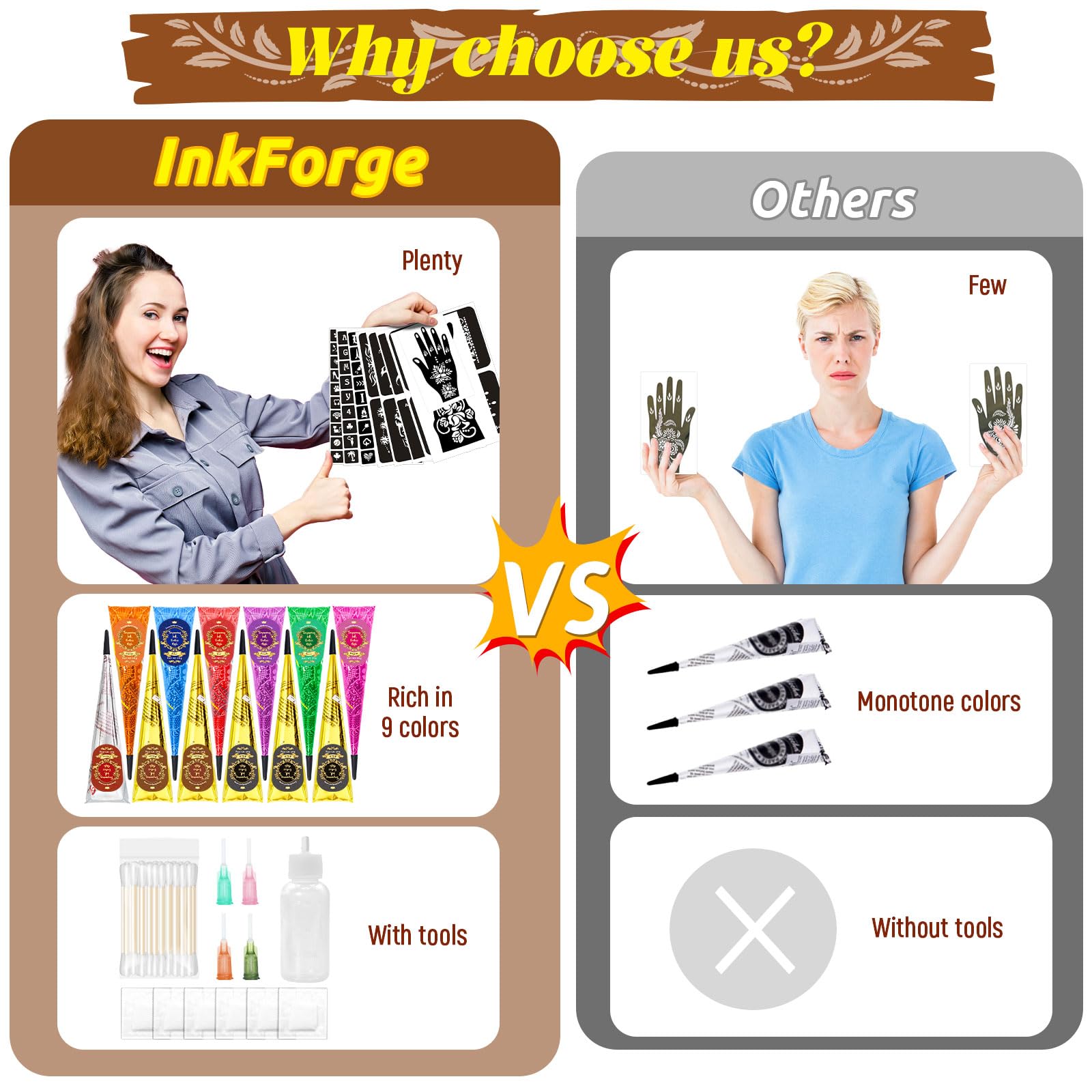 217 PCS Temporary Tattoo Stencil Kit with 12 Tattoo Cones in 9 Colors,16 Sheet Designed Tattoos Pattern Templates for Kids Adults Body Art DIY Skin Painting Gifts Set for Party Festival - Image 4