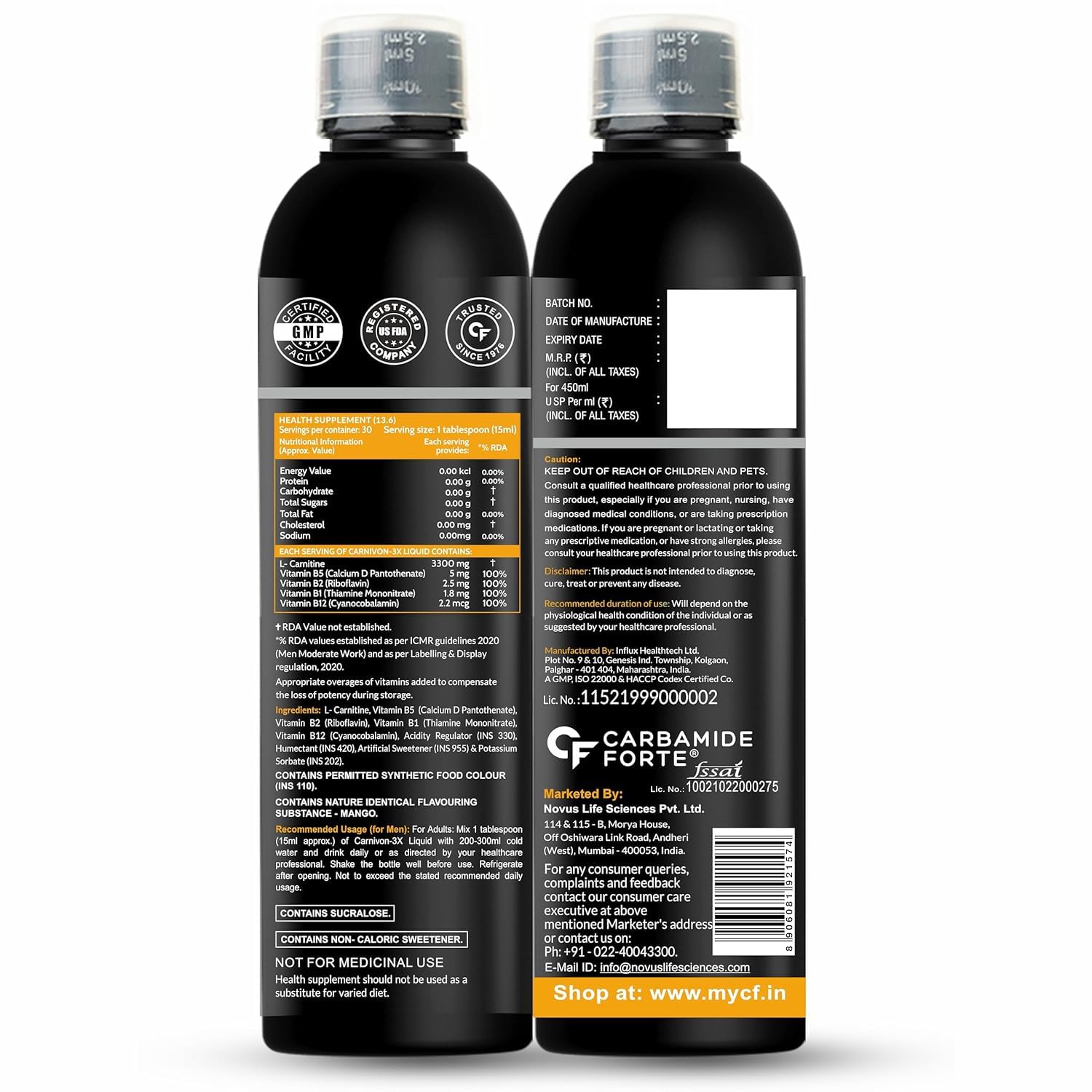 Carbamide Forte L-Carnitine Liquid 3300mg Per Serving | L Carnitine Supplement For Fat Burn, Muscle Recovery & Energy | Pre & Post Workout Supplements With Added Vitamins | Mango Flavour - 450ml — Amazon image 12