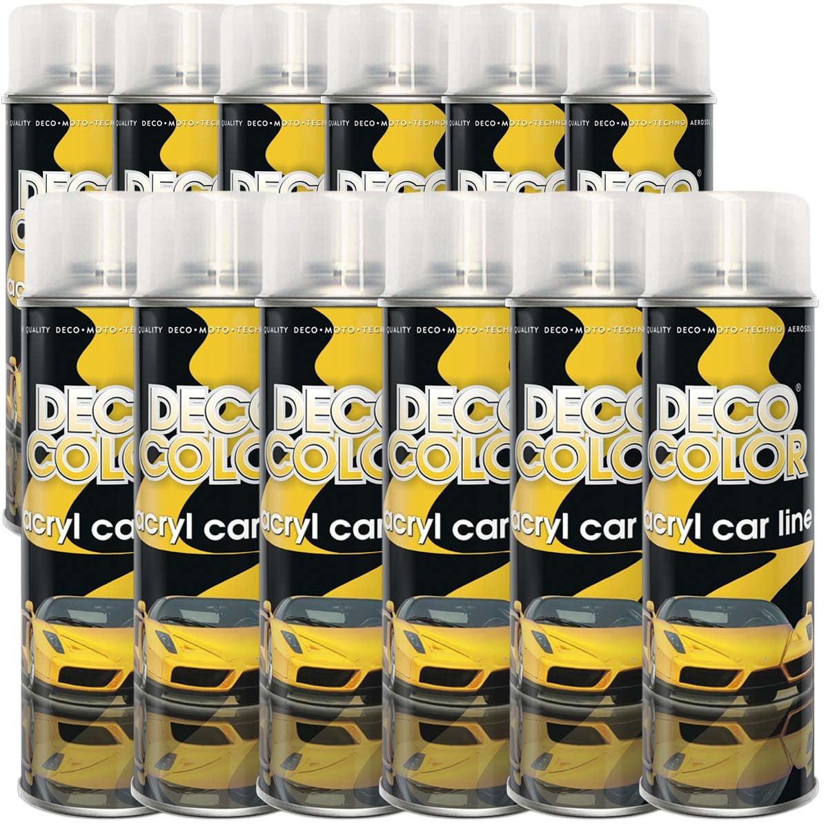 Deco Color 12er Sparpack ACRYL CAR LINE KLARLACK MATT in 500ml - Lackspray für z.B. KFZ, Auto, Motorrad, Alufelgen, Stahlfelgen (12 Dosen Klarlack MATT 500ml)
