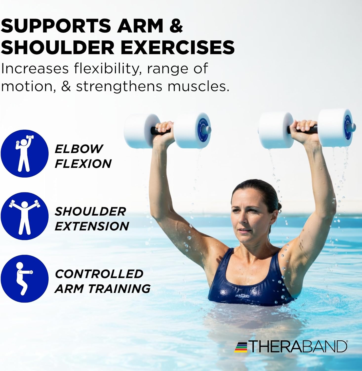 THERABAND Water Weights, Aquatic Dumbbells for Pool Fitness, 2 Foam Weights with Padded Grip for Water Aerobics, Therapy, Workouts, Pool Exercise Equipment, Aqua Training