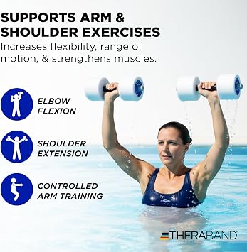 THERABAND Water Weights, Aquatic Dumbbells for Pool Fitness, 2 Foam Weights with Padded Grip for Water Aerobics, Therapy, Workouts, Pool Exercise Equipment, Aqua Training