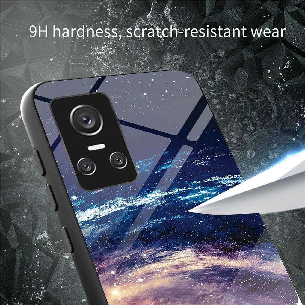HAOYE Custodia Per Realme GT Neo 3 (GT Neo3) Con Retro In Vetro Temperato E Motivi Eleganti - Bumper In Morbido TPU, Ultra Sottile, Antiurto, Protezione Angoli, Supporta Ricarica Wireless, Luna Misteriosa - 3