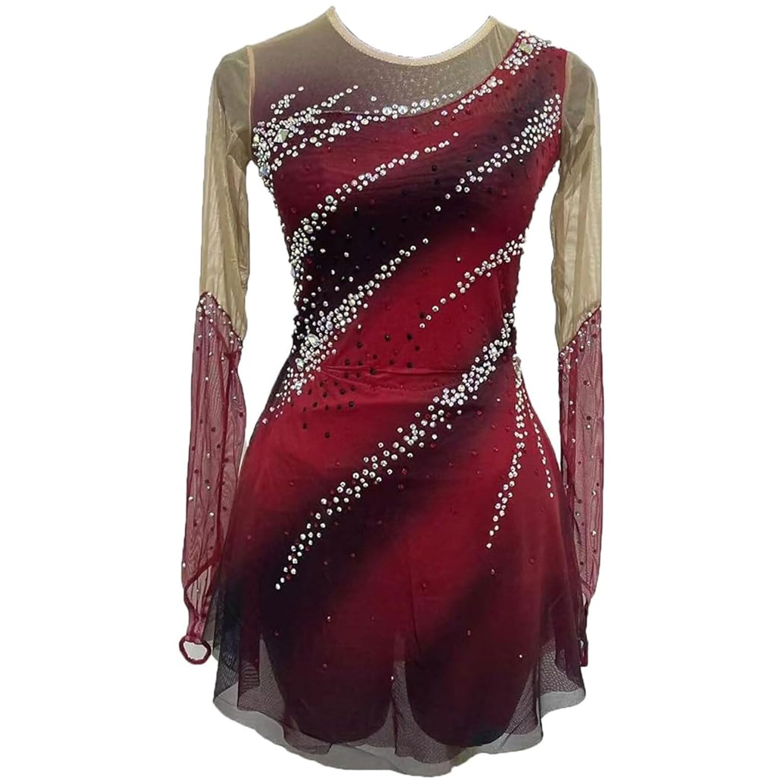 Abito da Pattinaggio su Ghiaccio Crystal Gonna da Concorrenza di Pattinaggio Artistico Vestito Esibizione con Pattini a Rotelle Body da Ginnastica Ritmica con Tintura Halo