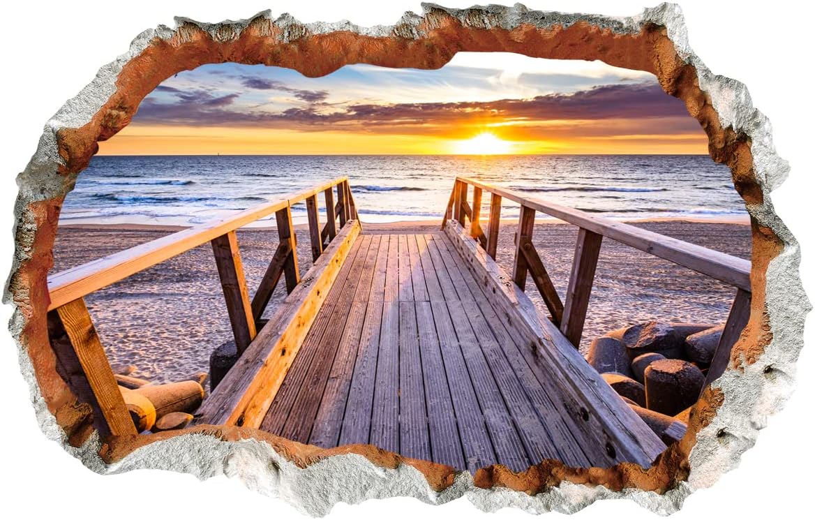 WandSticker4U3D Wall Sticker Path to the Sea I Wall Picture 90 x 60 cm I Wall Sticker Beach Sunset Poster I Wall Breakthrough Decoration for Living Room Bedroom Kitchen Hallway Bathroom Sticker