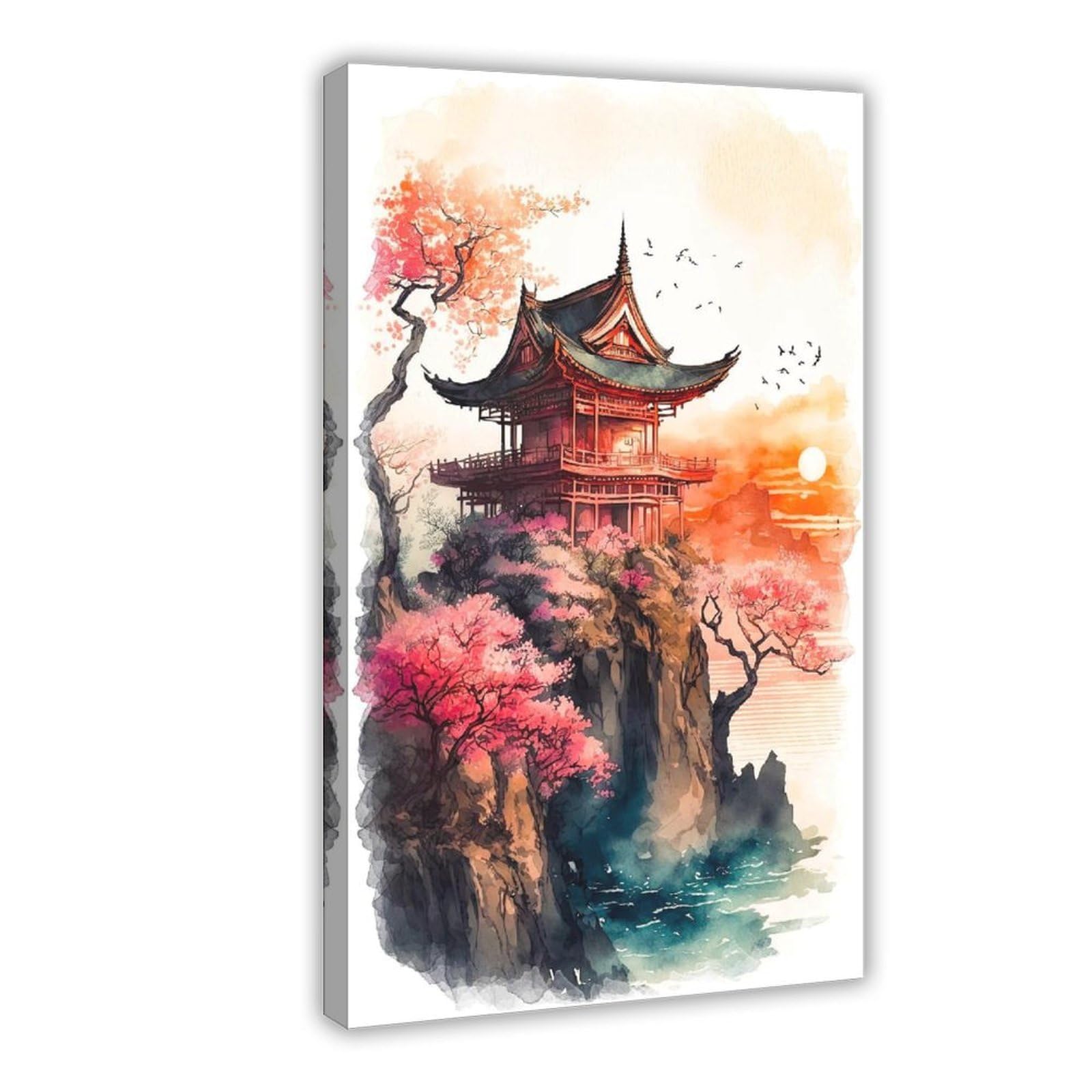 Qnvjqkdsi Frame Japanese Landscape Watercolor Art (2) Canvas Poster Bedroom Decor Landscape Office Room Decor Gift 20" L X 30" W